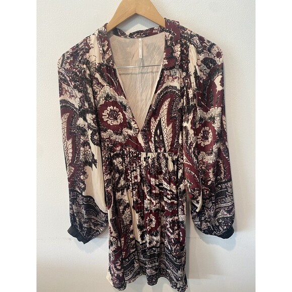 Free People Long Puff Sleeve Minidress Say You Love Me Size M Boho Dress - Picture 2 of 5